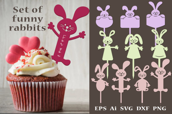 A Set of Funny SVG Topper Bunnies.Cuttin Graphics for Crafts